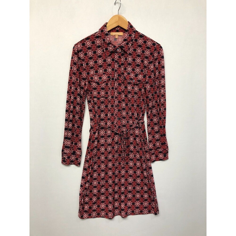 Ellen Tracy Women Long Sleeve Boho Floral  Button Dress Size Medium Red B290 -8